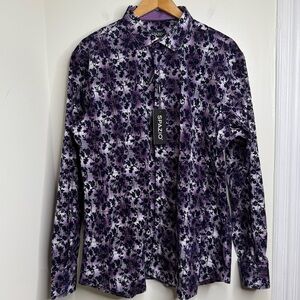 NEW Spazio Velvet Floral Over Plaid Button Down Dress Shirt Men’s Size XL Modern